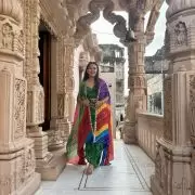 Green Dhoti Skirt Co-ord Set with Multicolour Cape