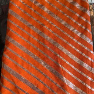 Leheriya Printed Orange Banarasi Brocade Silk Fabric