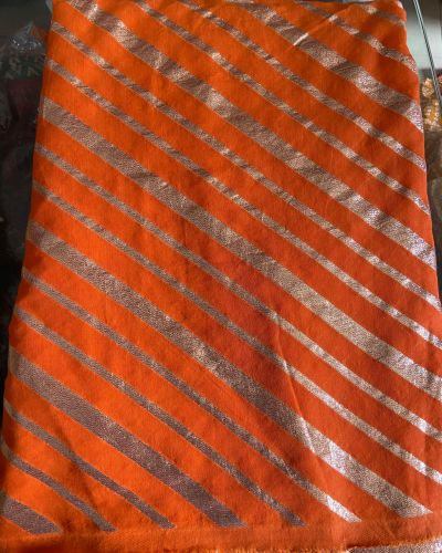 Leheriya Printed Orange Banarasi Brocade Silk Fabric