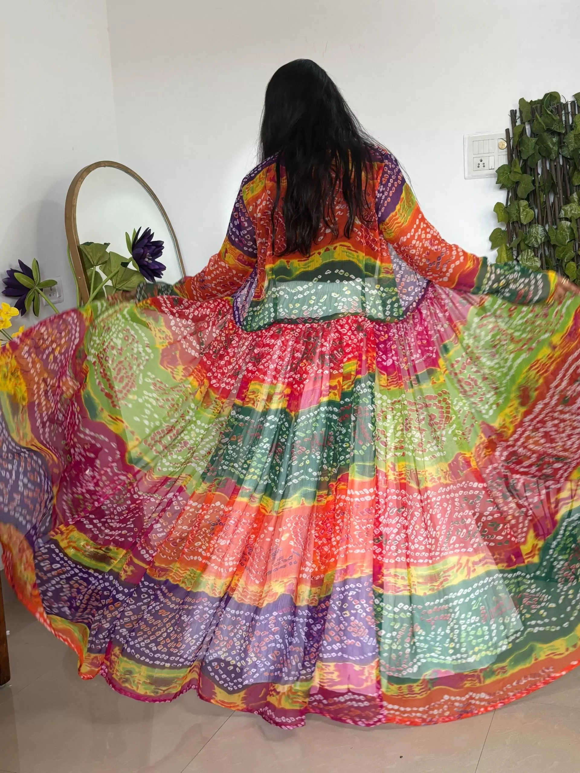 Multi-Coloured Bandhej Printed 3-Meter Chiffon Shrug