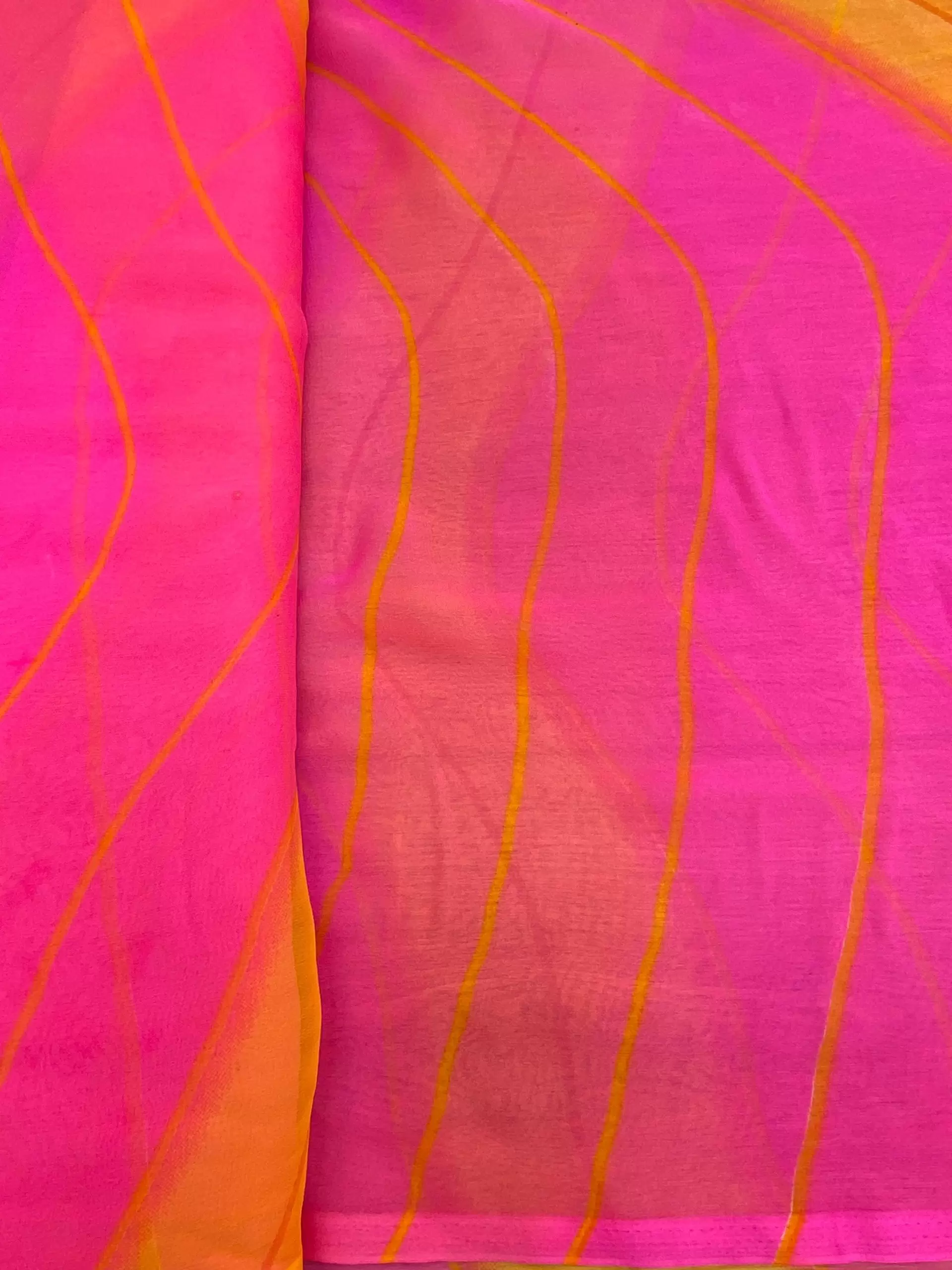 Yellow and pink printed georgette fabric