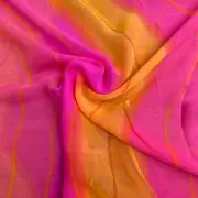 Yellow and pink printed georgette fabric