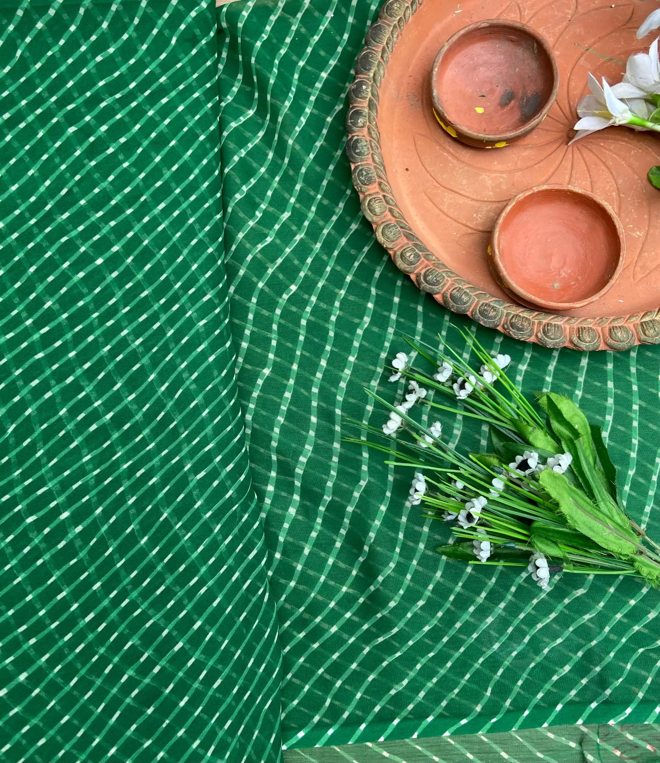 Leheriya Printed Georgette Fabric in Green