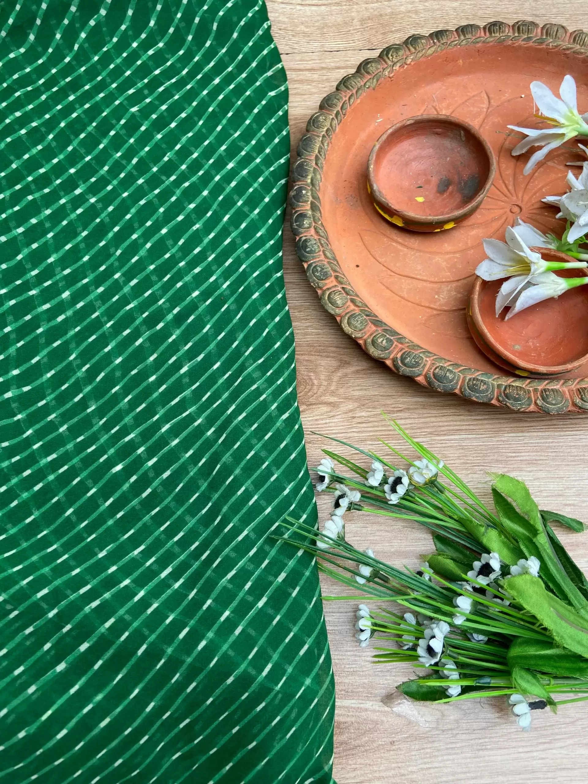 Leheriya Printed Georgette Fabric in Green