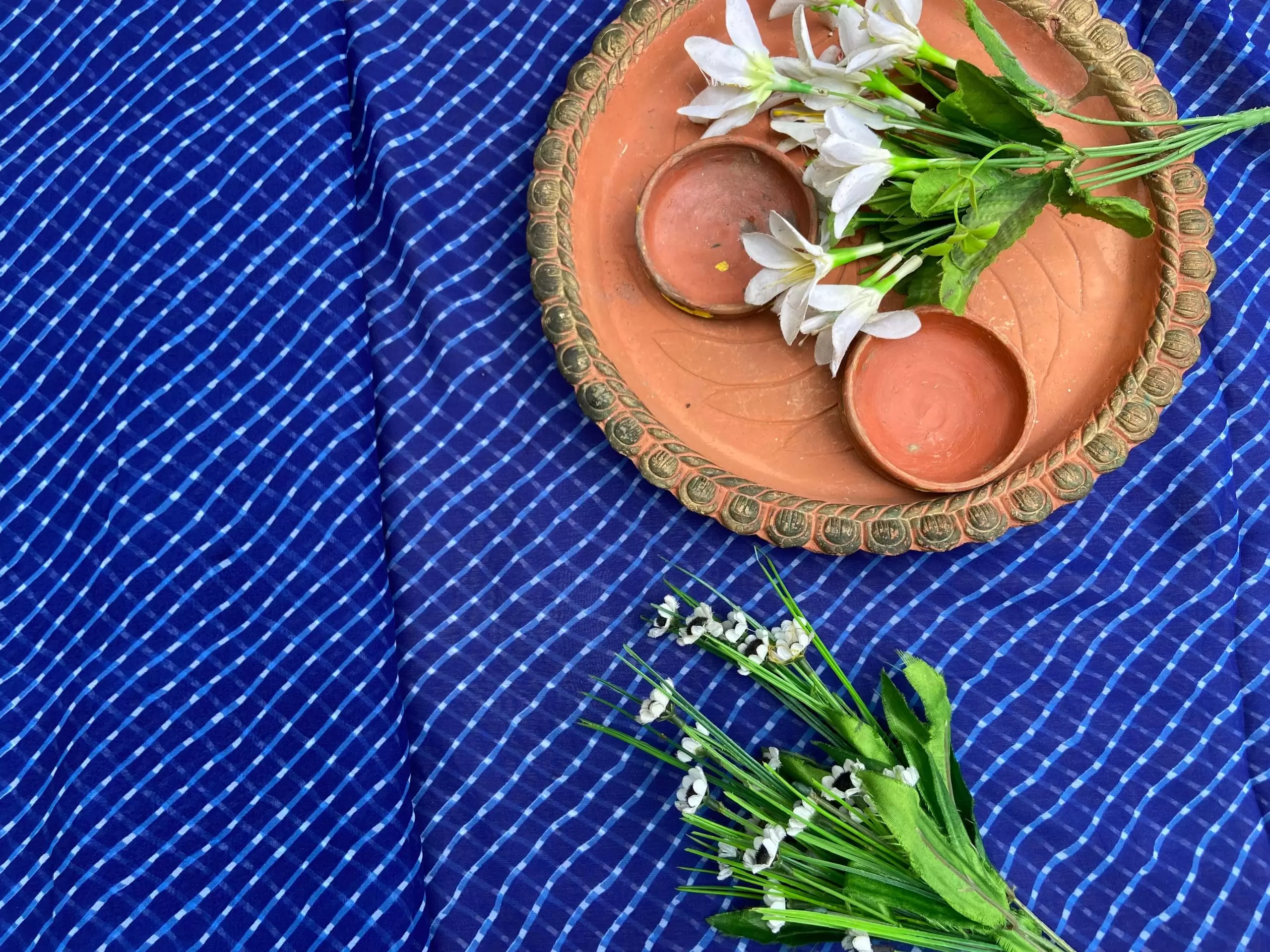 Leheriya Printed Georgette Fabric in Blue