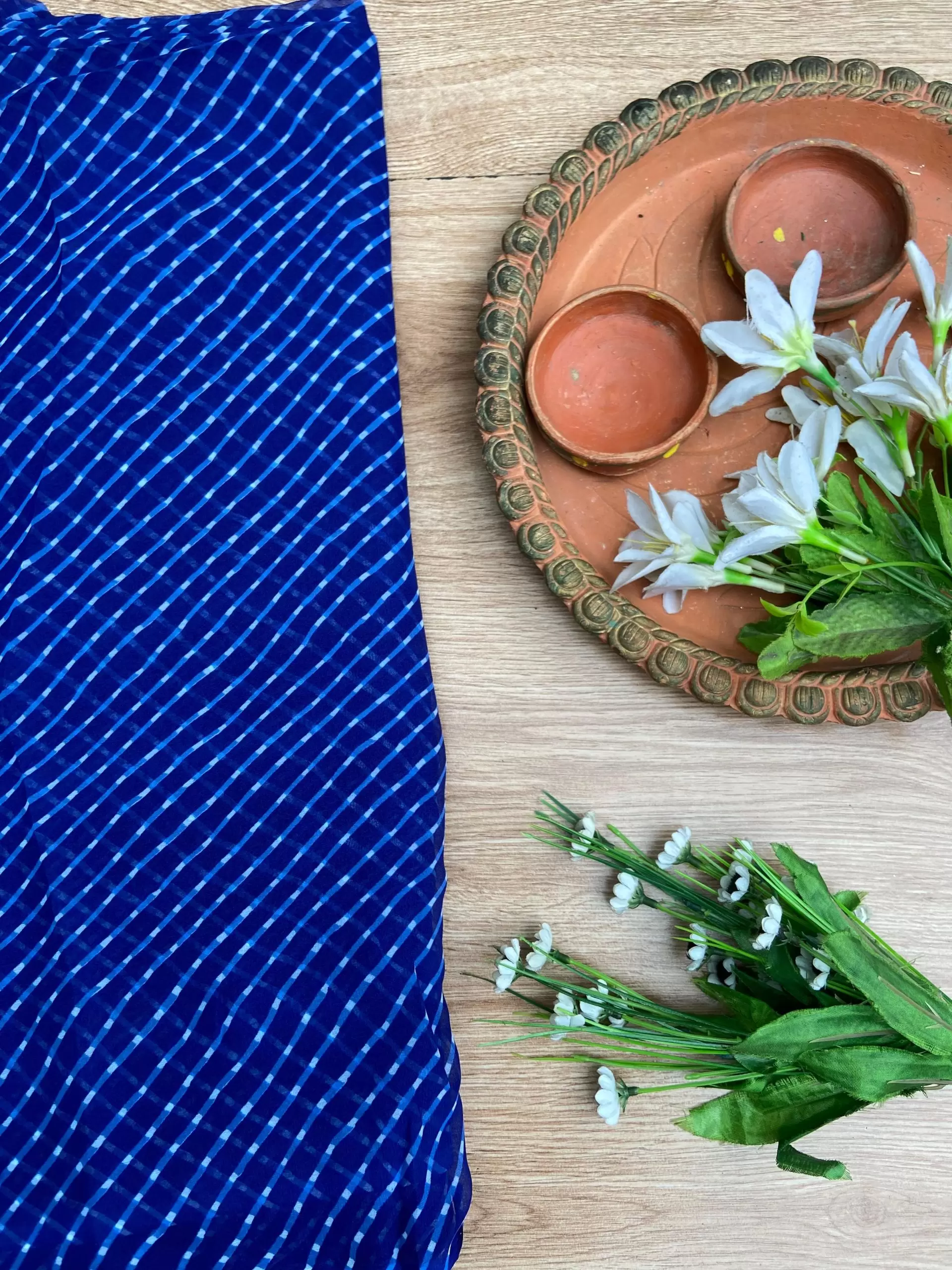 Leheriya Printed Georgette Fabric in Blue