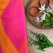 Yellow and pink printed georgette fabric