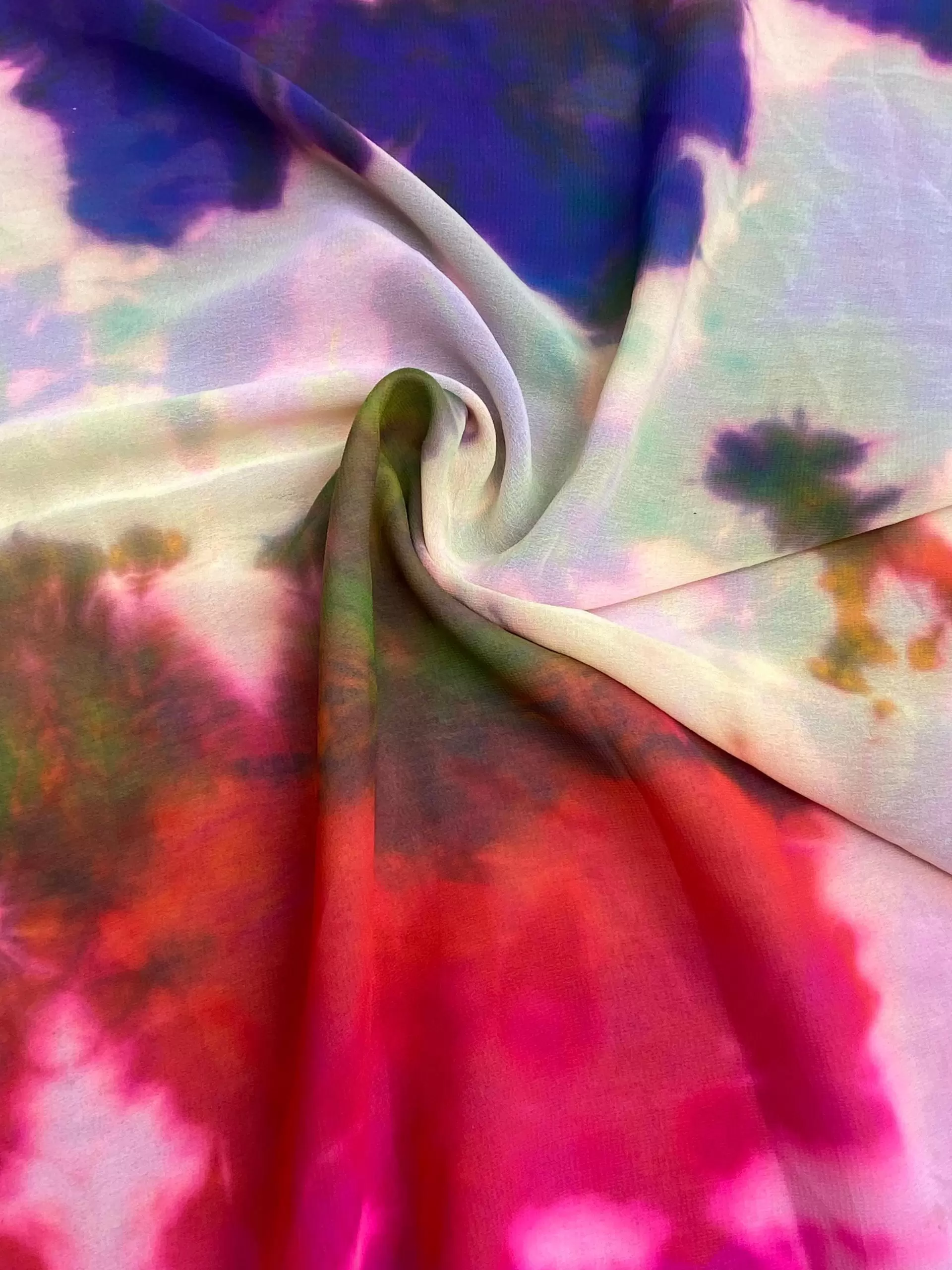 Multicoloured Shibori Print Georgette Fabric