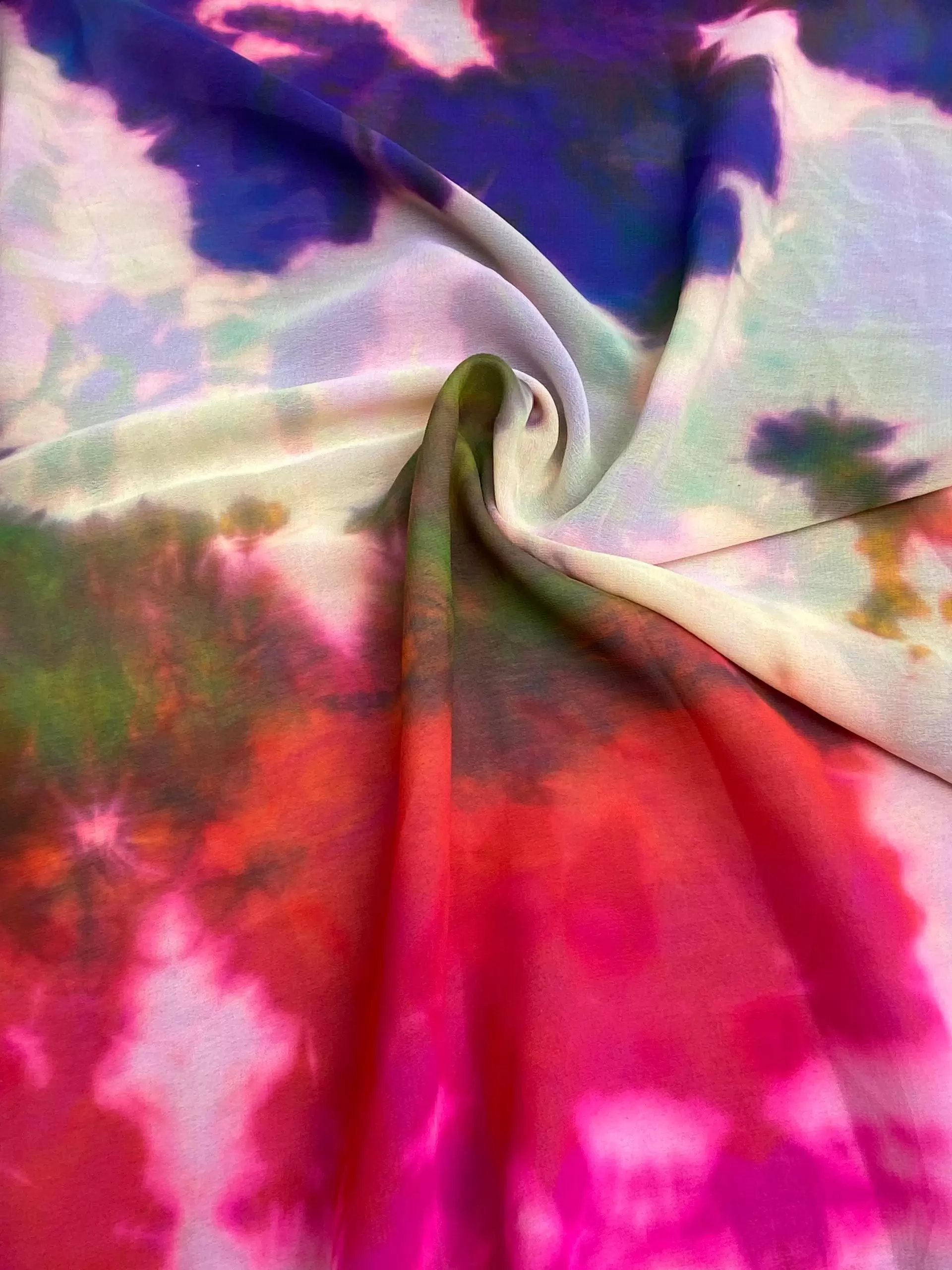 Multicoloured Shibori Print Georgette Fabric