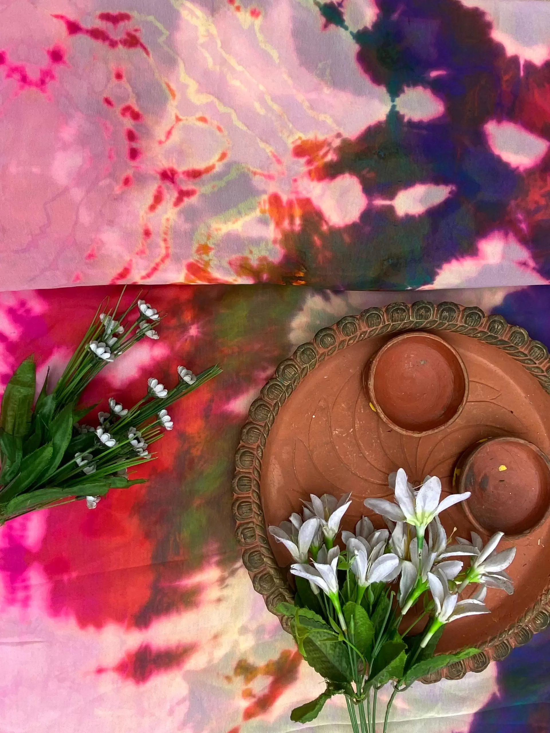 Multicoloured Shibori Print Georgette Fabric