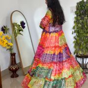 Multi-Coloured Bandhej Printed 6-Meter Chiffon shrug