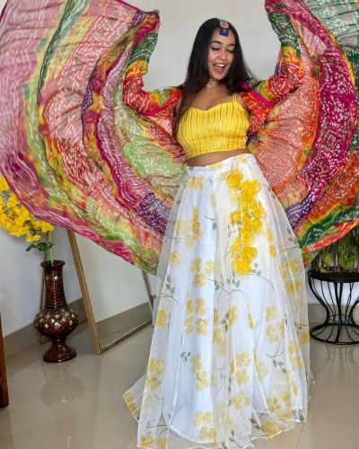 Multi-Coloured Bandhej Printed 6-Meter Chiffon shrug