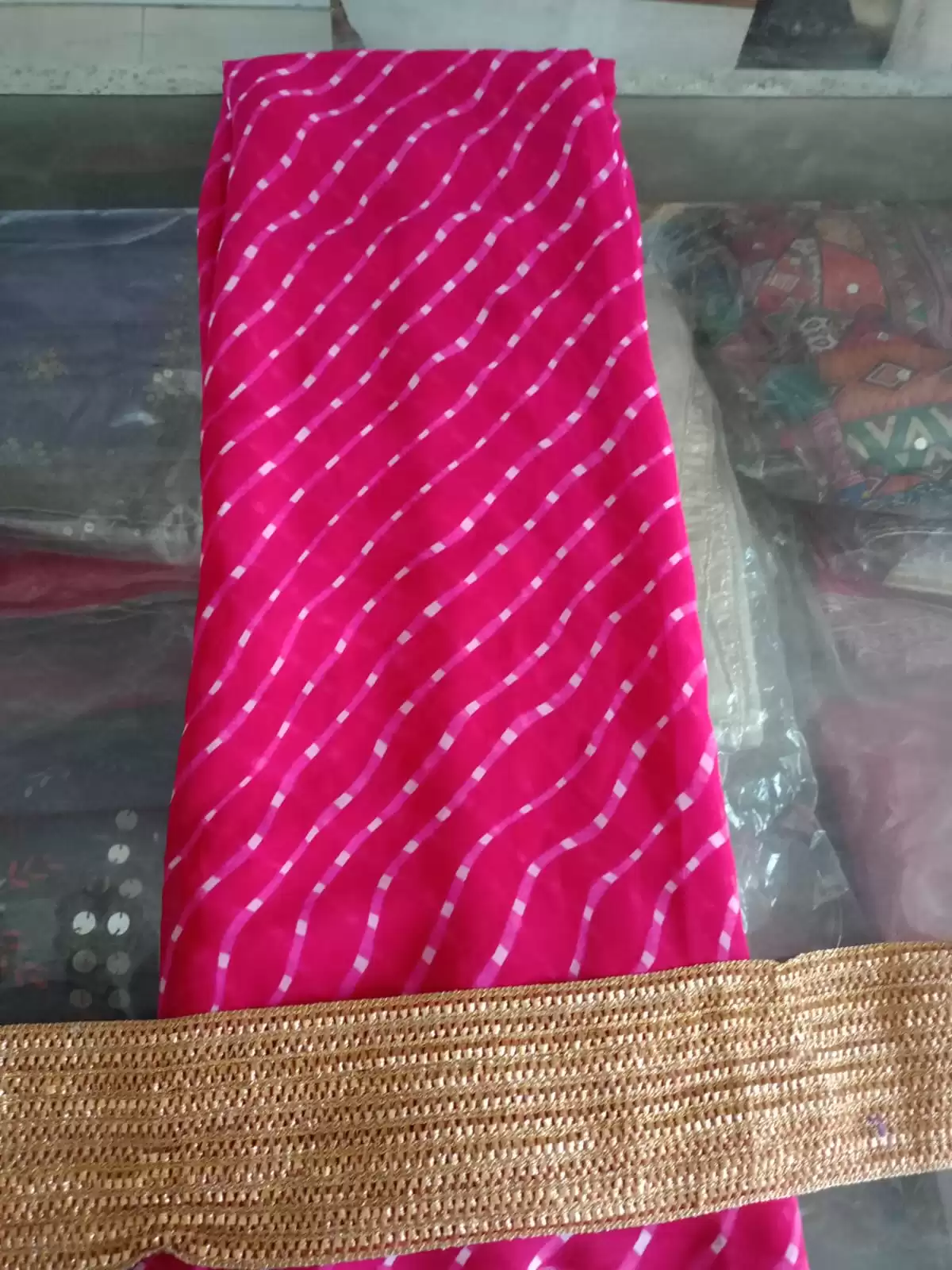 Pink Leheriya georgette fabric