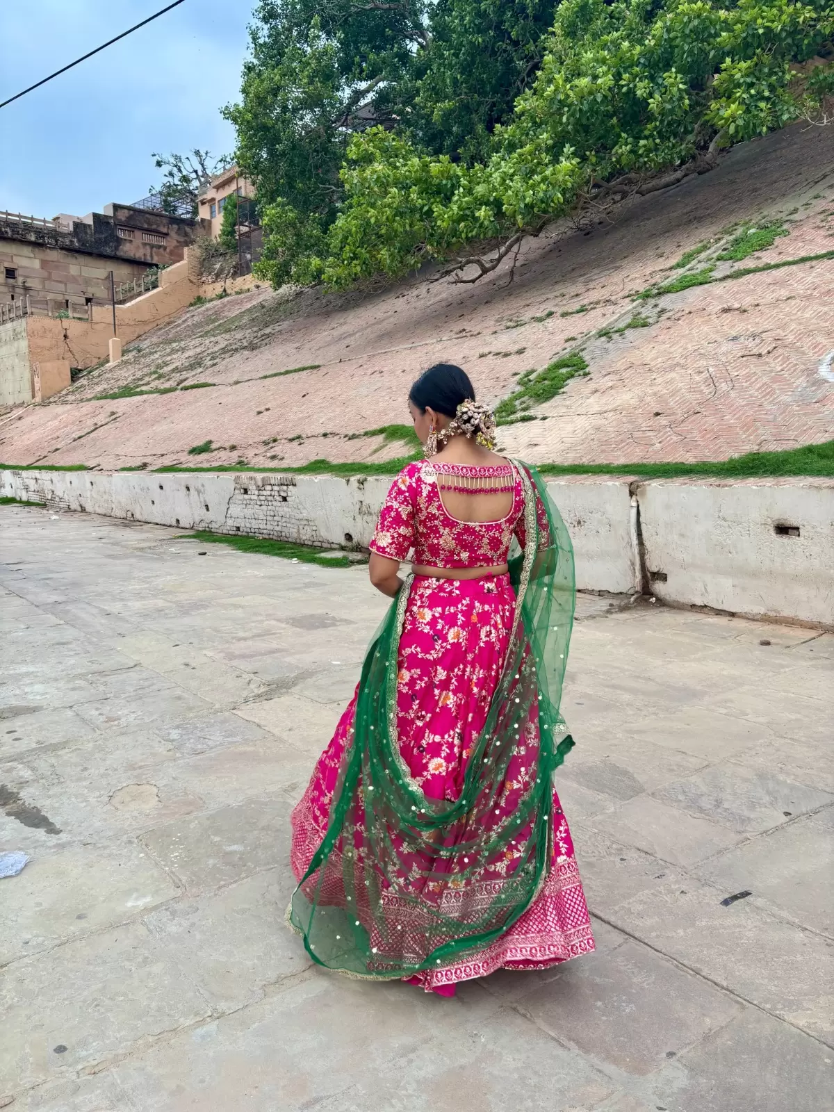 Pink pure banarasi dola silk heavy embroidery border lehenga set with heavy hand embroidery blouse