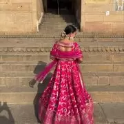 Pink pure banarasi dola silk heavy embroidery border lehenga set with heavy hand embroidery blouse