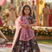 Black multi thread and sequin embroidery lehenga set with dupatta