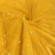 All Over Gold Sequin Buti On Yellow Net Fabric