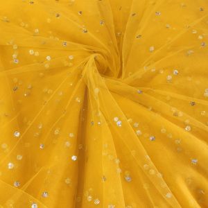 All Over Gold Sequin Buti On Yellow Net Fabric