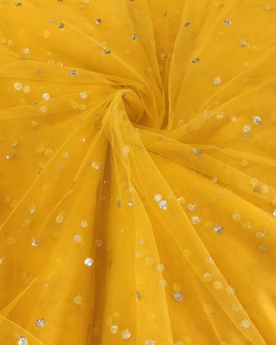 All Over Gold Sequin Buti On Yellow Net Fabric
