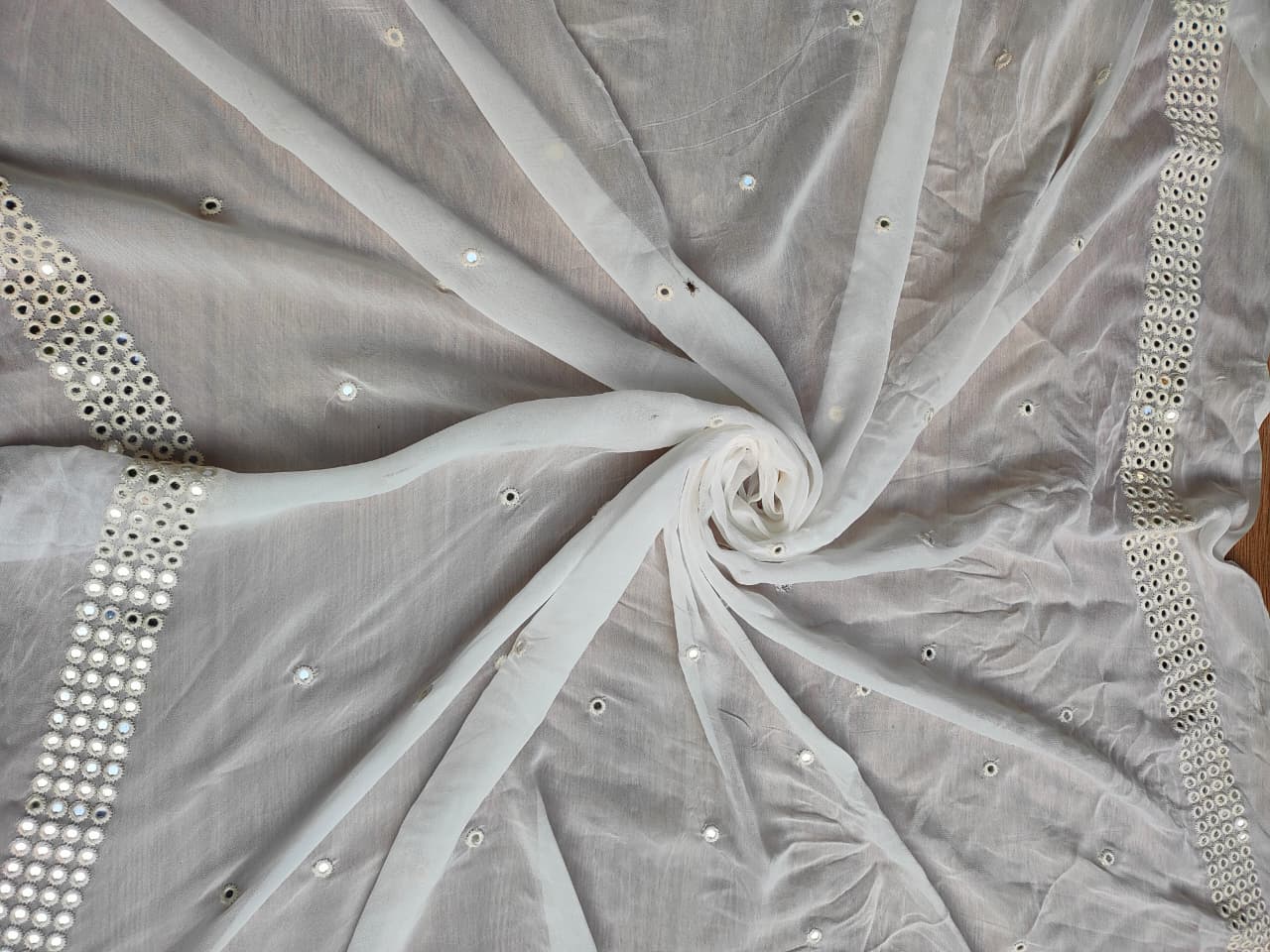 White georgette Dupatta With Mirror Border & Mirror Buti All Over
