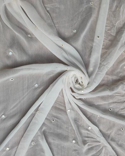 White georgette Dupatta With Mirror Border & Mirror Buti All Over