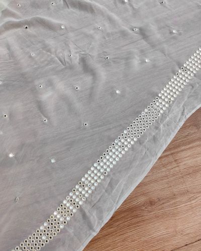 White georgette Dupatta With Mirror Border & Mirror Buti All Over
