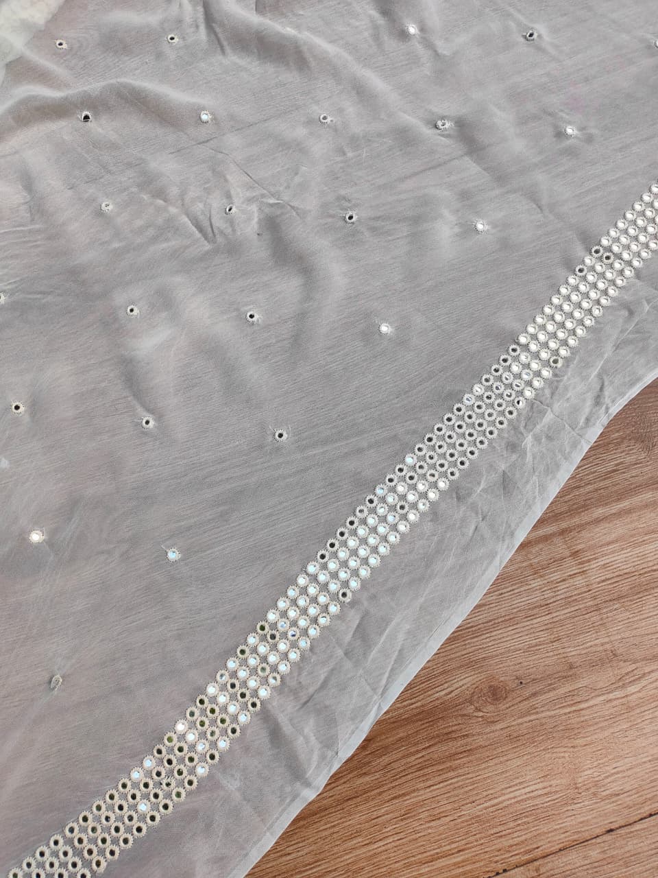 White georgette Dupatta With Mirror Border & Mirror Buti All Over