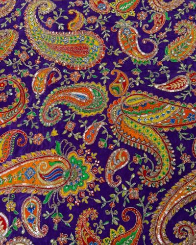 Multicolour Position Print With Heavy Cording Dori & Sequin On Purple Crepe fabric
