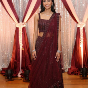 Moonlight Embossed Shimmer Lycra Lehanga Set in Wine Colour