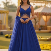 Plain Georgette Lehanga Set in Royal Blue Colour