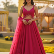 Plain Georgette Lehanga Set in Hot Pink Colour