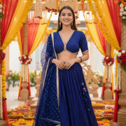 Lehariya Printed Georgette Lehanga Set in Blue Colour