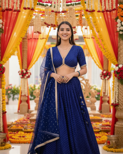 Lehariya Printed Georgette Lehanga Set in Blue Colour