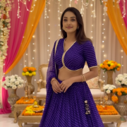 Lehariya Printed Georgette Lehanga Set in Purple Colour