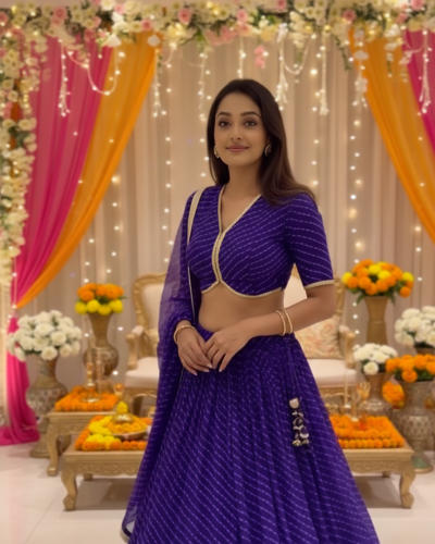 Lehariya Printed Georgette Lehanga Set in Purple Colour