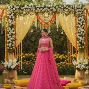 Net Butti Lehanga Set in Rani Pink Colour