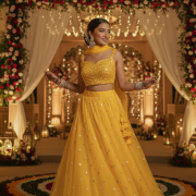 Net Butti Lehanga Set in Yellow Colour