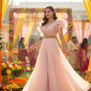 Plain Organza Plazo Set in Pastel Pink Colour