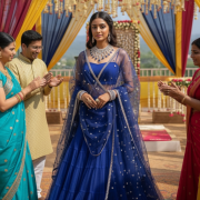 Plain Net Lehanga Set in Royal Blue Colour