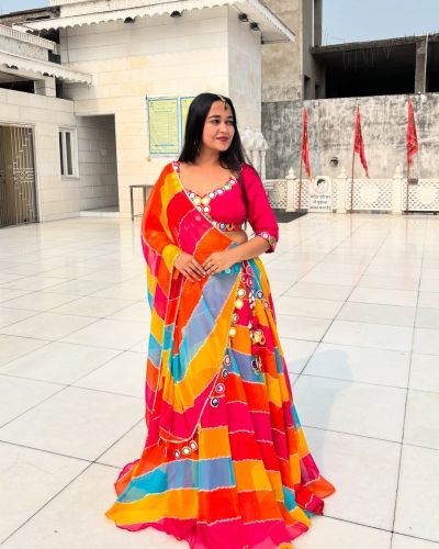 Mirrored Lemon Chiffon Lehenga Set in Multi Colour