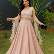 Embroidered Chikankari Satin Lehenga Set in Blush Pink Colour