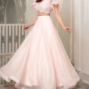 Plain Organza Lehenga Set in Pastel Pink Colour
