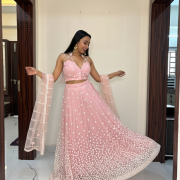 Full Embroidered Net lehenga Set in Baby Pink Colour