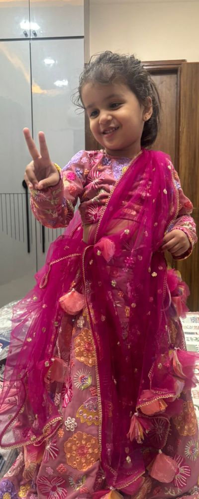 Multi colour lehenga set with net dupatta