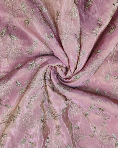Baby pink tissue silk with zari embroidery fabric