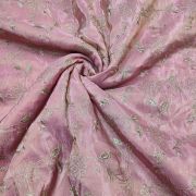 Baby pink tissue silk with zari embroidery fabric