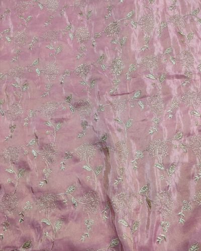 Baby pink tissue silk with zari embroidery fabric