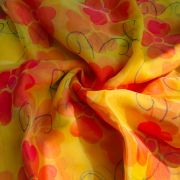 Red floral Print With Gold Foil Detailing Yellow Organza Fabric