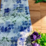 Purple floral Print With Gold Foil Detailing On White Organza Fabric