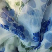 Purple floral Print With Gold Foil Detailing On White Organza Fabric